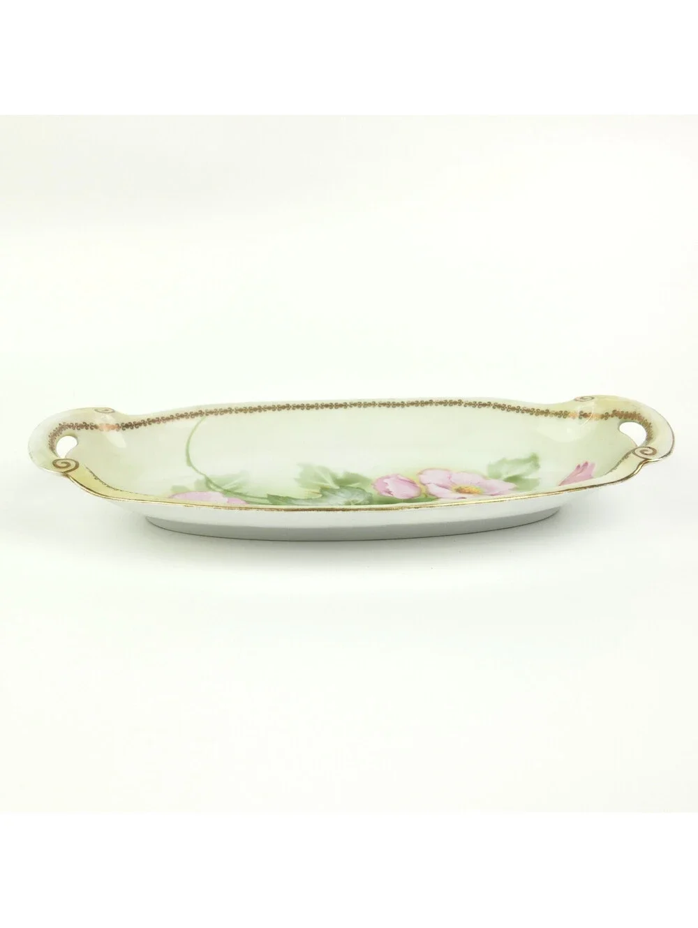 Antique RS Germany Porcelain Celery Dish Relish Tray Hand Painted Flowers Pink